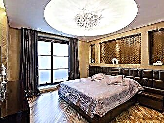 Two-level suspended ceilings in the bedroom interior
