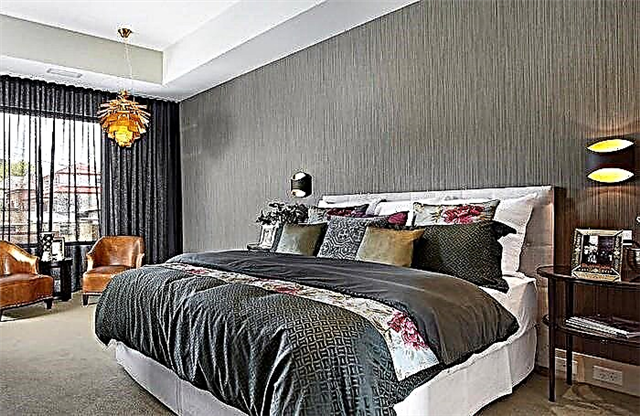 The use of gray wallpaper in the bedroom
